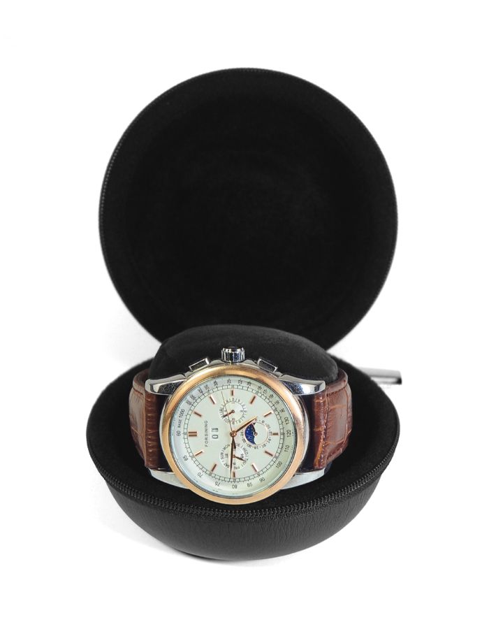 31MADISON ROOSEVELT Black Leather Single Watch Travel Case