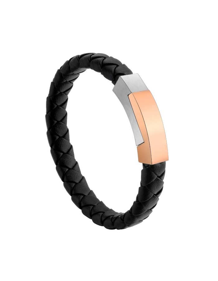 31MADISON BROOKLYN Black Leather & Steel Bracelet