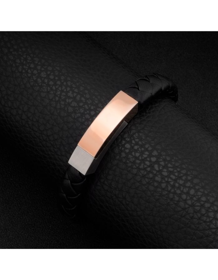 31MADISON BROOKLYN Black Leather & Steel Bracelet