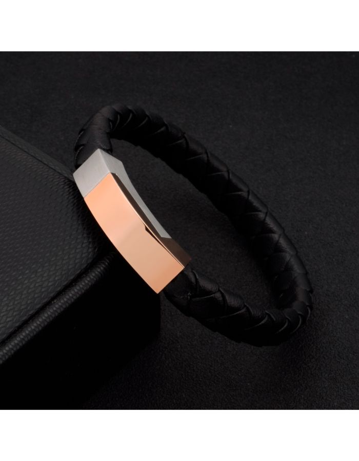 31MADISON BROOKLYN Black Leather & Steel Bracelet