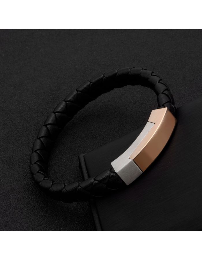 31MADISON BROOKLYN Black Leather & Steel Bracelet