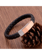 31MADISON BROOKLYN Black Leather & Steel Bracelet