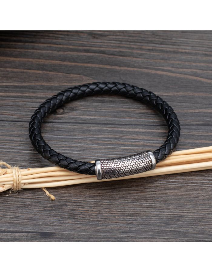 31MADISON BROOKLYN Men's Black Leather Bracelet