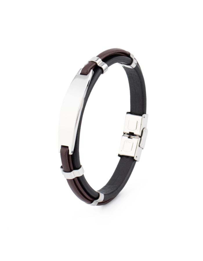 31MADISON BROOKLYN Men's Black & Brown Leather ID Bracelet
