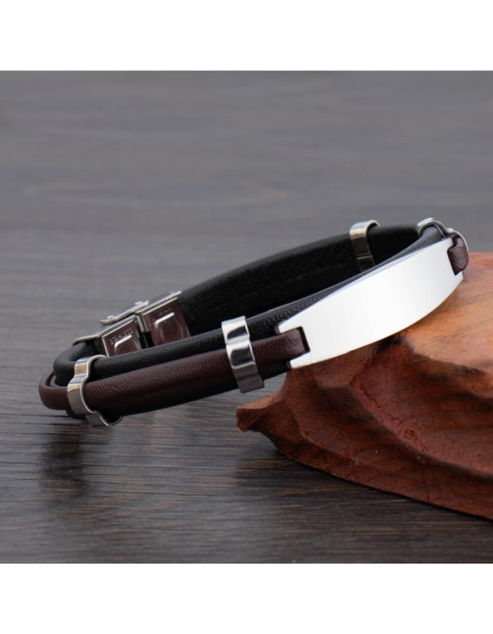 31MADISON BROOKLYN Men's Black & Brown Leather ID Bracelet