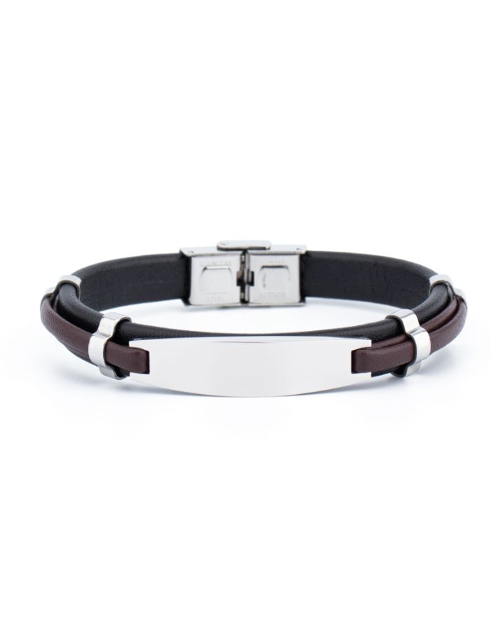 31MADISON BROOKLYN Men's Black & Brown Leather ID Bracelet