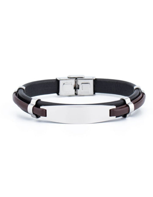 31MADISON BROOKLYN Men's Black & Brown Leather ID Bracelet
