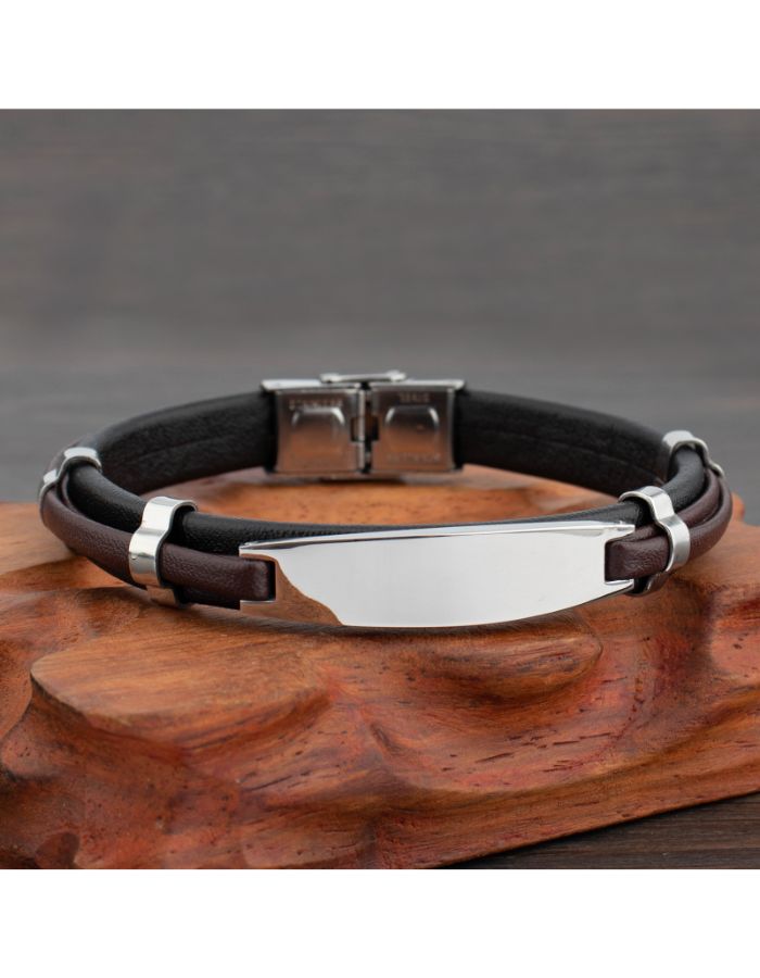 31MADISON BROOKLYN Men's Black & Brown Leather ID Bracelet